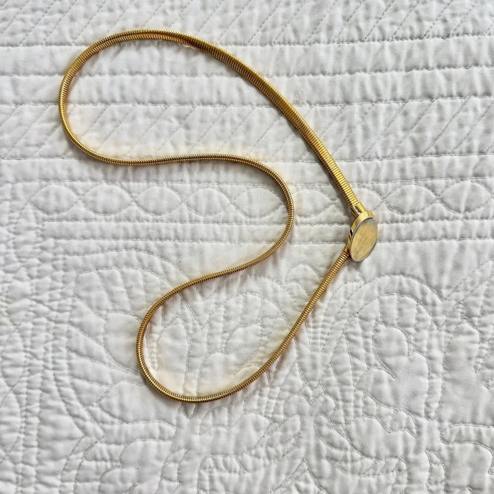 90s Vintage Gold Snake Chain Belt Oval Buckle Minimalist Stretch Boho Y2K S